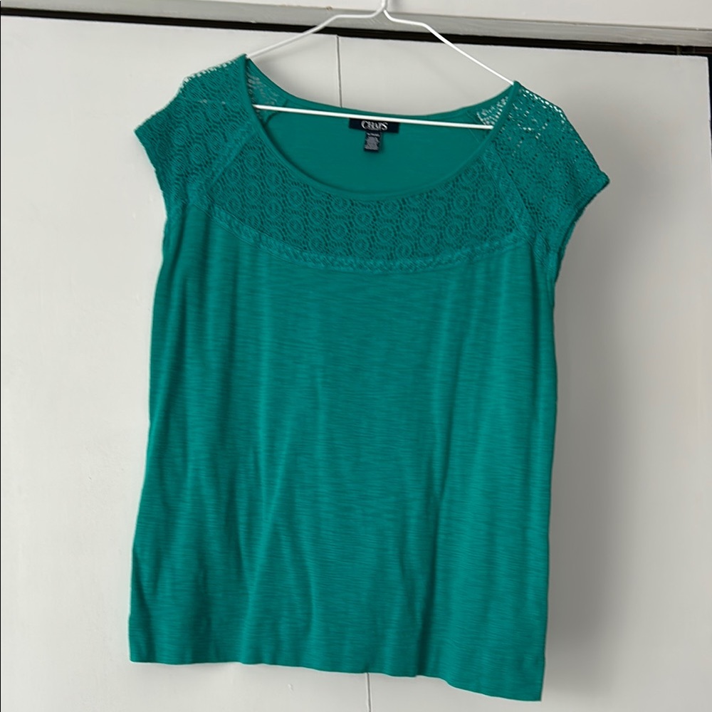 Chaps Teal Lace Cap Sleeve Top